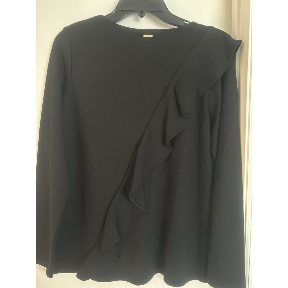 NWT Anne Klein Women's Black Ruffled Top Size M Long Sleeve - Picture 8 of 8